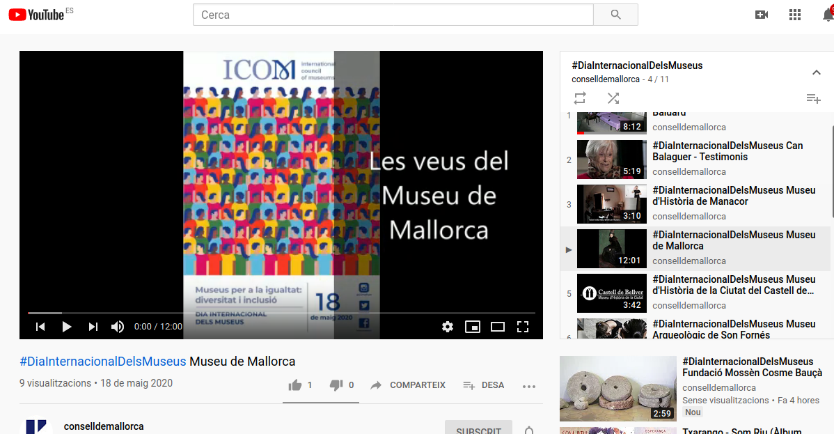 Captura de pantalla de la llista de vídeos del Dia Internacional dels Museus a Youtube